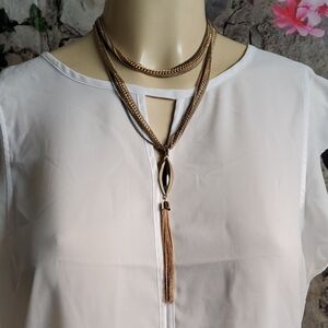 JCpenney Fringe Tassel Necklace Black Gold Tone